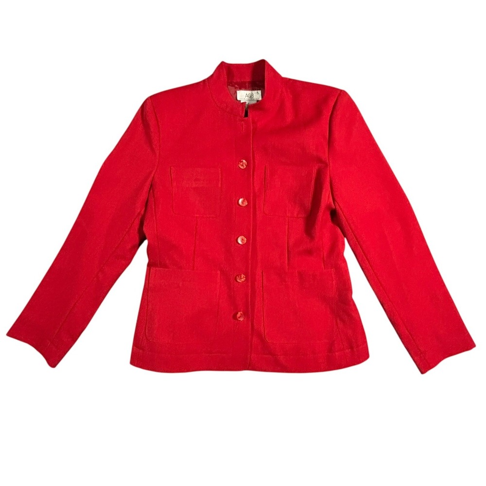 AGB Byer California Red Mandarin Collar Button Front Blazer Jacket Women Size 6